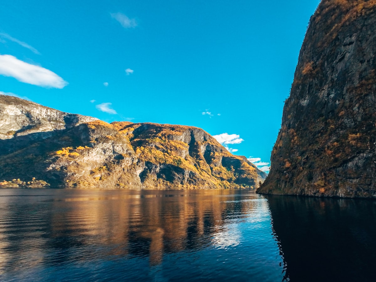 Le passage étroit du Nærøyfjord dominé par une paroi rocheuse verticale